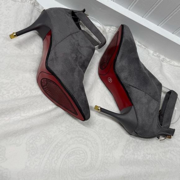 Gray high heel boots red bottom suede zipper back. Ankle strap date work sz 38 - Picture 9 of 16